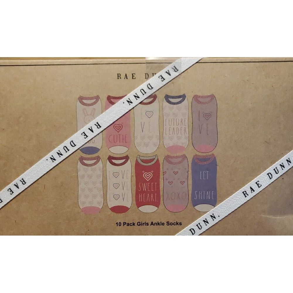 New Rae Dunn Girls Ankle Socks Pack‎ of 10 Sock Size 7-8.5 Shoe 13-5 Multicolor